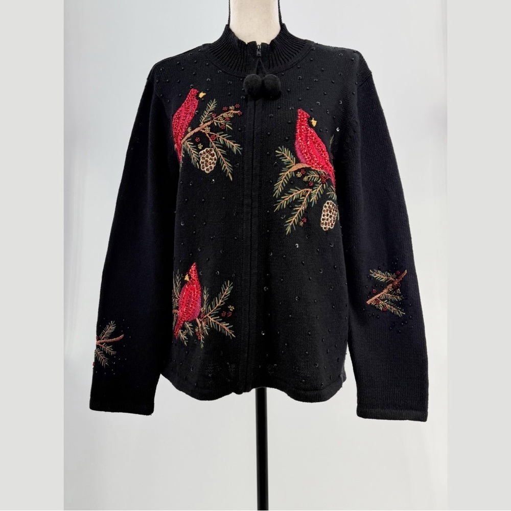 Heirloom Collectibles Christmas Cardinal Embellished Sweater Cardigan XL - Picture 10 of 10